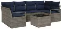 vidaXL Sofa Set 7 Stk. 6-Sitzanzahl Grau und Blau Poly Rattan