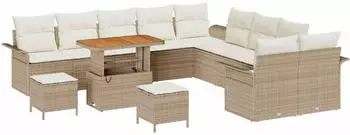 vidaXL Garten-Sofagarnitur 13-tlg. mit Kissen, Polyrattan/Akazie, beige (3364146)