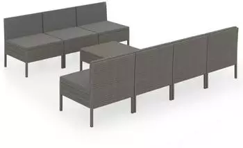 vidaXL Garten-Lounge-Set 8-tlg. mit Auflagen, Poly Rattan, grau (3094330)