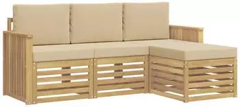 vidaXL Outdoor-Sofagarnitur 4-tlg., wei&szlig; und beige (3391633)