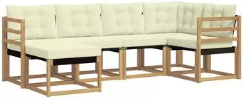 vidaXL Outdoor-Sofagarnitur mit Kissen, 6-tlg., wei&szlig; und creme (3389632)