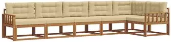vidaXL Outdoor-Sofagarnitur mit Kissen, 6-tlg., natur und beige (3367646)