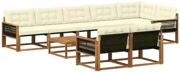 vidaXL Outdoor-Sofagarnitur mit Kissen, 9-tlg., natur und creme (3381518)