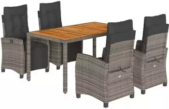 vidaXL Garten-Essgruppe 5-tlg. Poly Rattan mit Kissen, grau (3212914)