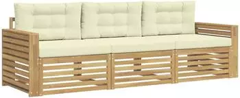 vidaXL Gartenlounge-Set 3-tlg. Akazienholz wei&szlig;/creme