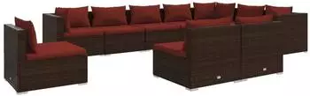 vidaXL Garten-Lounge-Set 10-tlg. mit Kissen, Poly Rattan, braun (3102595)