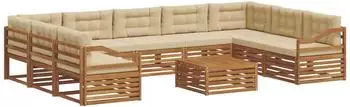 vidaXL Garten-Sofagarnitur 10-tlg., Akazienholz, natur/beige (3374188)