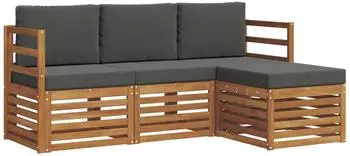 vidaXL Outdoor-Sofagarnitur 4-tlg. mit Kissen, Akazie natur/anthrazit (3374592)