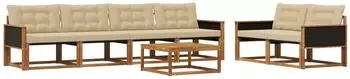 vidaXL Outdoor-Sofagarnitur mit Kissen, 7-tlg., natur/beige (3381257)