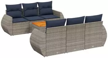 vidaXL Gartensofa-Set 7-teilig mit Kissen, Polyrattan, grau (3224899)