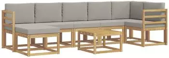 vidaXL Outdoor-Sofagarnitur mit Kissen, 8-tlg., wei&szlig; und hellgrau (3387965)