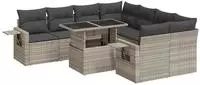 vidaXL 9-tlg. Garten-Sofagarnitur mit Kissen Hellgrau Poly Rattan
