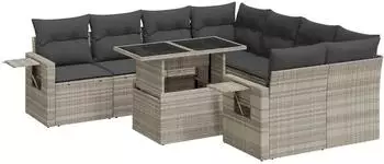 vidaXL Garten-Sofagarnitur 9-tlg. mit Kissen, hellgrau, Poly Rattan (3326453)