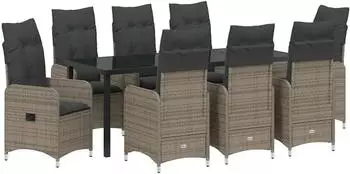 vidaXL Garten-Essgruppe 9-tlg. grau Poly-Rattan (3379652)