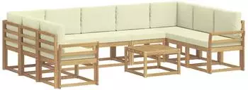vidaXL Outdoor-Sofagarnitur 10-tlg. Akazienholz wei&szlig;/creme (3388254)