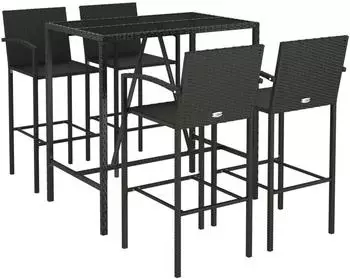 vidaXL Gartenbar-Set 5-tlg. schwarz Poly Rattan (3187654)