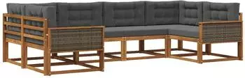 vidaXL Outdoor-Sofagarnitur mit Kissen, 6-tlg., natur/anthrazit (3382840)
