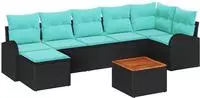 vidaXL Gartensofa-set 8 pcs Schwarz und T&uuml;rkis Poly-Rattan