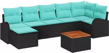 vidaXL Gartenlounge-Set 8-tlg. Poly-Rattan schwarz/t&uuml;rkis