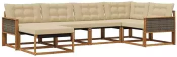 vidaXL Outdoor-Sofagarnitur mit Kissen, 6-tlg., natur/beige (3381533)