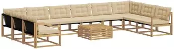 vidaXL Outdoor-Sofagarnitur mit Kissen, 11-tlg., wei&szlig; und beige (3389151)