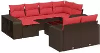 vidaXL 11-teiliges Gartensofa-Set mit Kissen, braun, Polyrattan