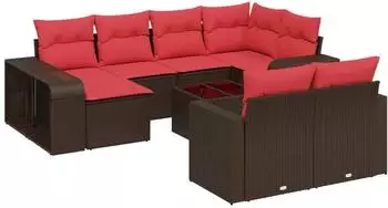 vidaXL Gartensofa-Set 11-teilig mit Kissen, Polyrattan, braun (3228914)