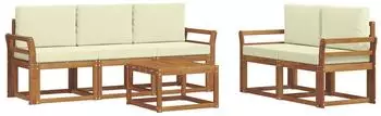 vidaXL Outdoor-Sofagarnitur mit Kissen, 6-tlg., natur und creme (3366008)