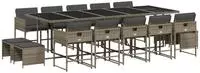 vidaXL 15-tlg. Garten-Essgruppe mit Kissen Grau Poly Rattan