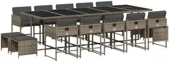 vidaXL Garten-Essgruppe 15-tlg. mit Kissen, grau, Poly Rattan (3278119)