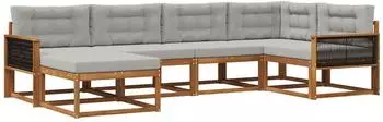 vidaXL Outdoor-Sofagarnitur mit Kissen, 6-tlg., natur/hellgrau (3382704)