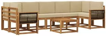 vidaXL Outdoor-Sofagarnitur mit Kissen, 6-tlg., natur (3385074)