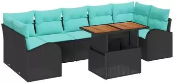 vidaXL Garten-Sofa-Set mit Stauraum, 8-tlg., schwarz, Poly-Rattan