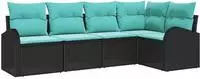vidaXL Gartensofa-set mit Kissen 5 pcs Schwarz und T&uuml;rkis Poly-Rattan
