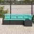 vidaXL Gartensofa-Set 5-tlg. Poly-Rattan schwarz/türkis mit Kissen