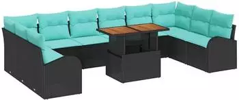 vidaXL Garten-Sofa-Set mit Stauraum, 11-tlg., schwarz, Poly-Rattan (3358377)