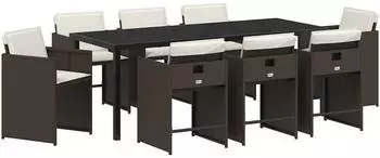 vidaXL Garten-Essgruppe 9-tlg. braun Poly-Rattan (3380700)