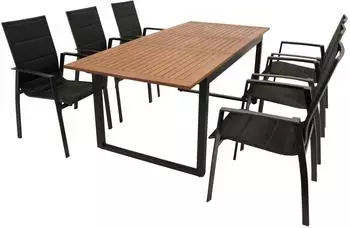 DEGAMO Rivello Garten-Sitzgruppe 7-teilig, Alu/Akazie, Kunstgewebe schwarz (23491)