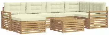 vidaXL Outdoor-Sofagarnitur mit Kissen, 7-teilig, weiß und creme (3390805)