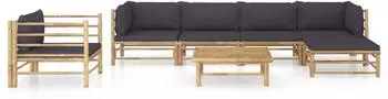 vidaXL Garten-Lounge-Set 7-tlg. Bambus, dunkelgraue Kissen (3058200)