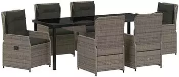 vidaXL Garten-Essgruppe 7-tlg. grau Poly-Rattan (3380958)