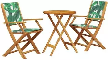 vidaXL Bistro-Set 3-tlg. Blattmuster, Stoff und Massivholz (3281800)