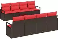 vidaXL Sofa Set mit Kissen 9 pcs Beige und Rot Poly-Rattan