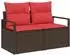 vidaXL Lounge-Sofa Set mit Kissen, 9-teilig, beige und rot, Poly-Rattan