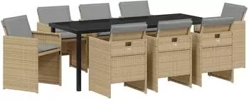 vidaXL Garten-Essgruppe 9-tlg., Poly-Rattan, beige (3380616)
