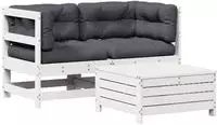 vidaXL 3-tlg. Garten-Lounge-Set mit Kissen Wei&szlig; Massivholz Kiefer