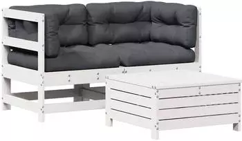 vidaXL Garten-Lounge-Set 3-tlg. mit Kissen, wei&szlig;, Massivholz Kiefer (3250757)