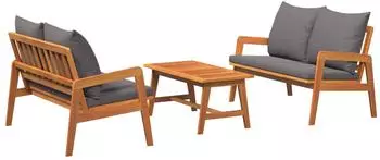 vidaXL Bistrogarnitur mit Kissen, 3-tlg., braun, Akazienholz