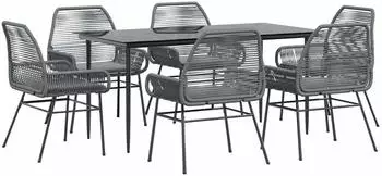 vidaXL Garten-Essgruppe 7-tlg. mit Kissen, Poly Rattan/Glas, grau (3334482)