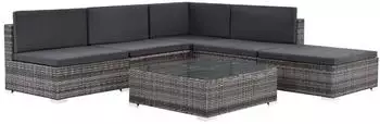 vidaXL Garten-Lounge-Set 6-tlg. mit Kissen, Poly Rattan, grau (48334)